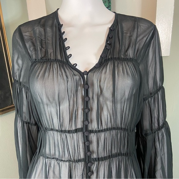 NWT La Ligne Silk Left Bank Black Sheer Long Sleeve Dress angel sleeves Small - Picture 3 of 13